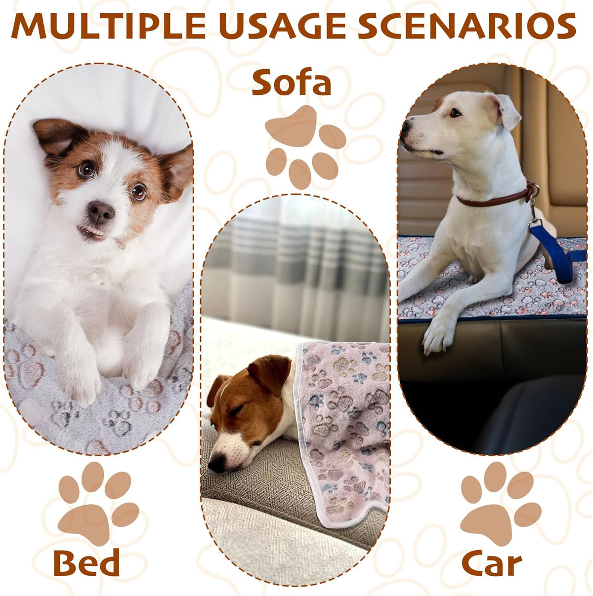 1 Pack 3 Blankets Fluffy Premium Fleece Soft Pet Blanket Flannel Throw for Cat Dog Puppy (Small 23x16'', Paw-White/Pink/Brown)
