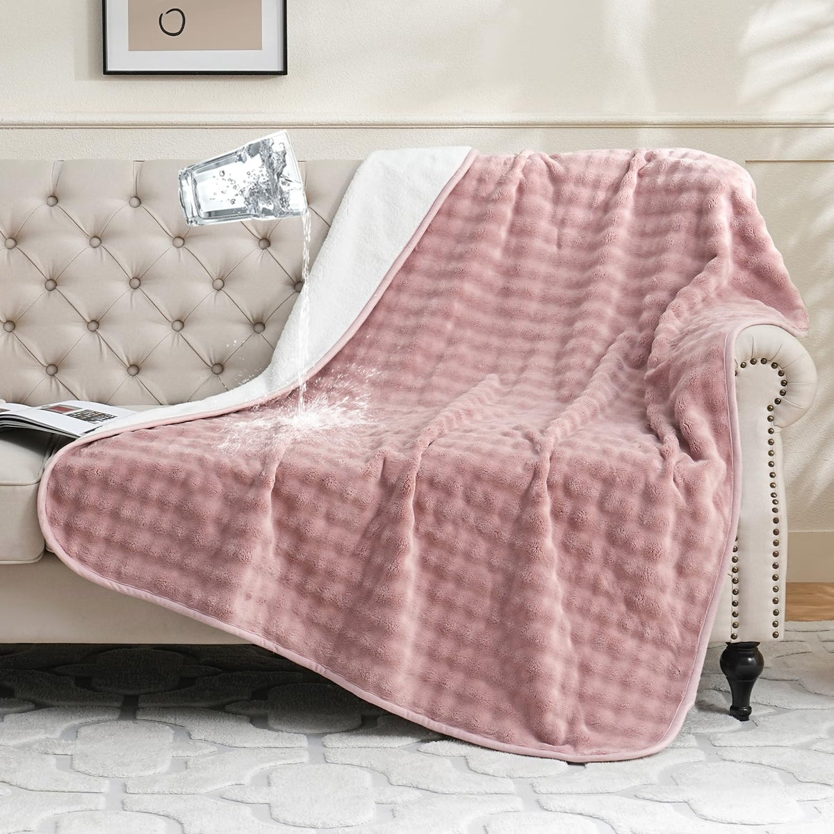 Waterproof Blanket for Pet Bed Couch Sofa Car, 50"x60", Dusty Pink