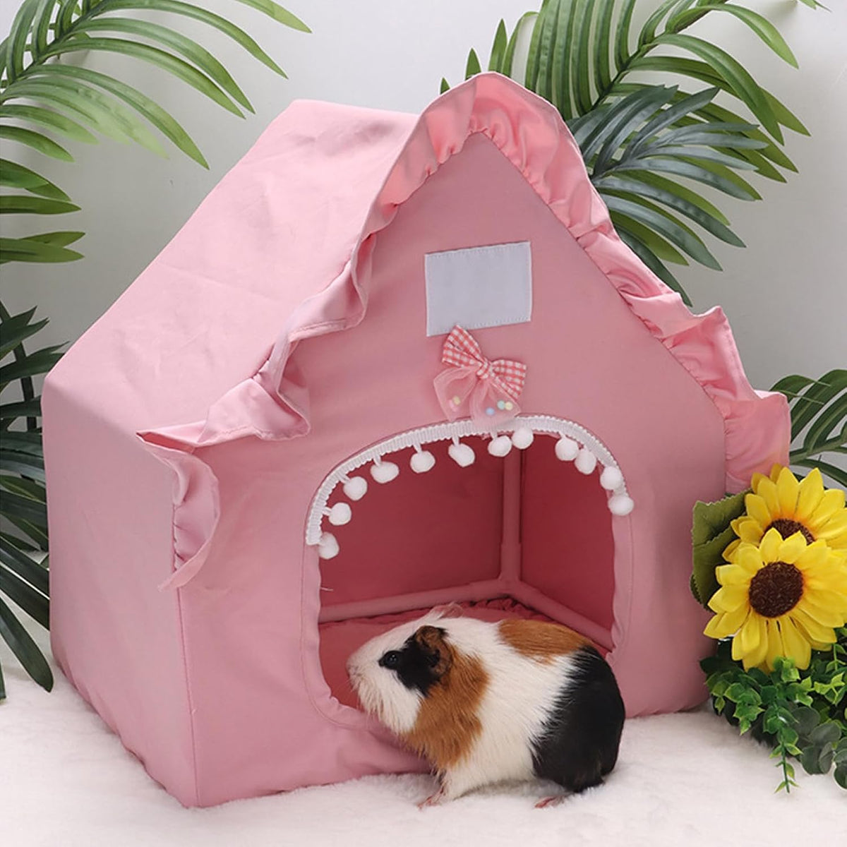 Bunny Tent Guinea Pig House, Machine Washable Guinea Pig Hide Tent Houses & Habitats, Small Animal Bed Hideout Sleeping Bed for Chinchilla Hamster Rat with Cushion（Pink）