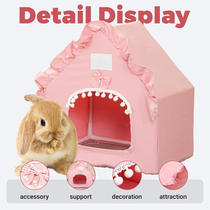 Bunny Tent Guinea Pig House, Machine Washable Guinea Pig Hide Tent Houses & Habitats, Small Animal Bed Hideout Sleeping Bed for Chinchilla Hamster Rat with Cushion（Pink）