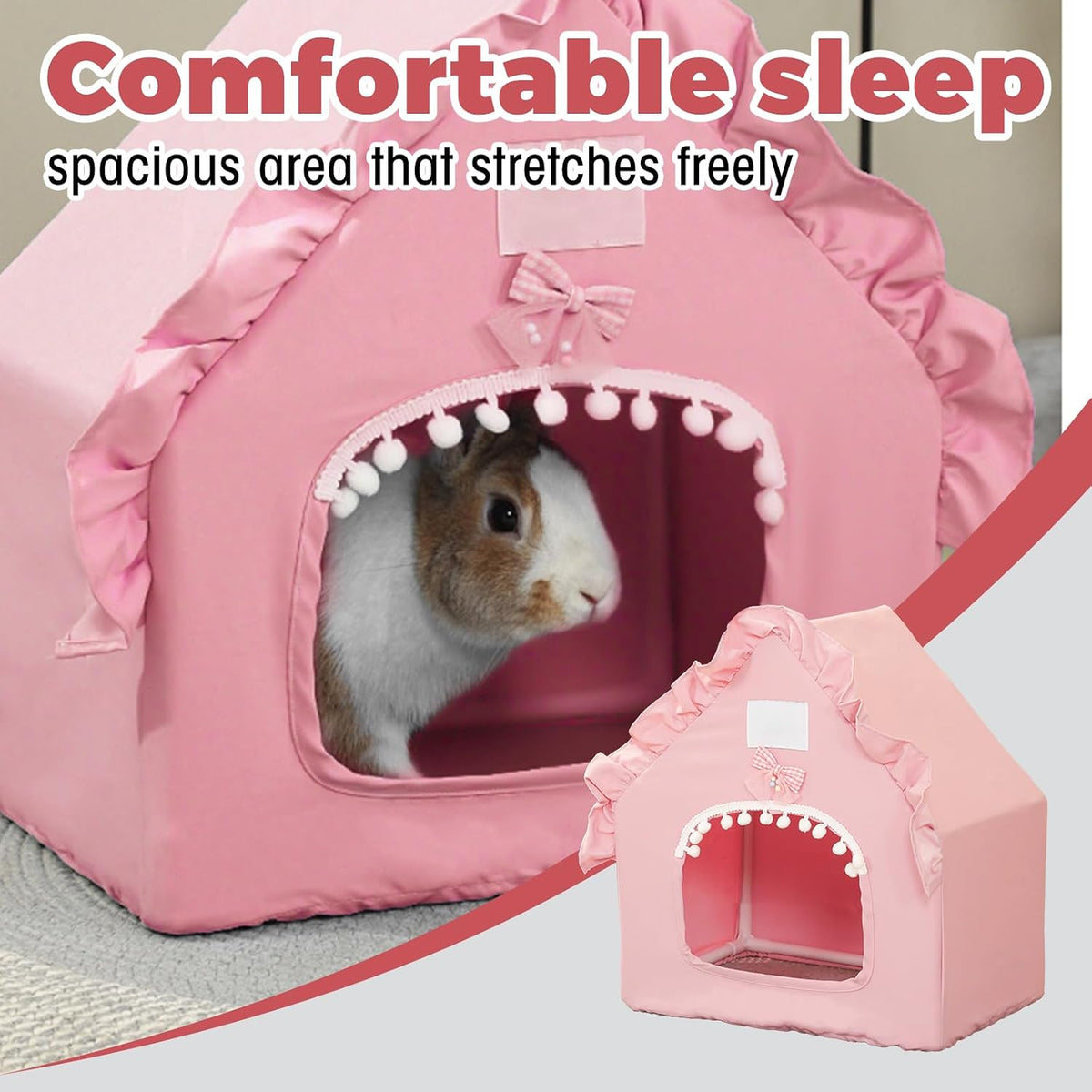 Bunny Tent Guinea Pig House, Machine Washable Guinea Pig Hide Tent Houses & Habitats, Small Animal Bed Hideout Sleeping Bed for Chinchilla Hamster Rat with Cushion（Pink）