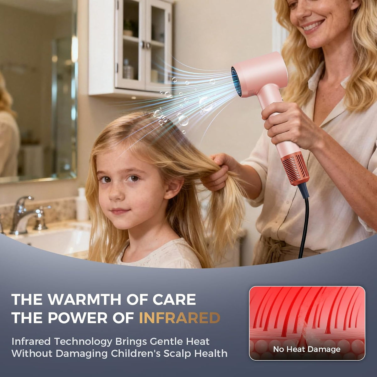 Infrared Hair Dryer for Women & Men, 160000 RPM Low Noise Blow Dryer, Professional Negative Ions Frizz Control & No Heat Damage, Brushless Motor Fast Drying for Home Travel Salon