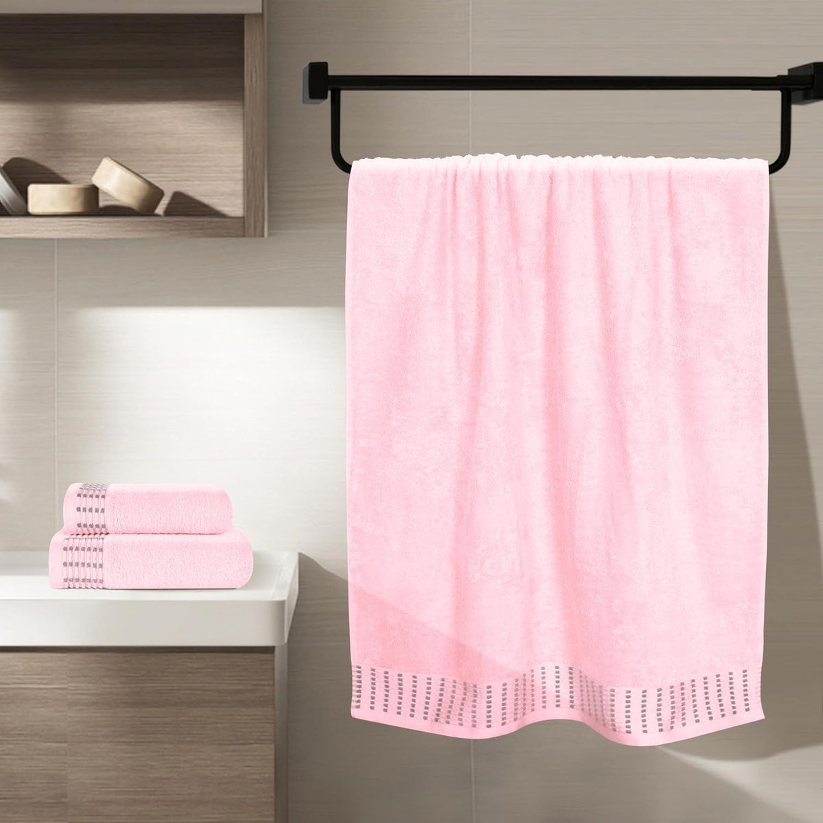 Ultra Soft 3 Pack Cotton Towel Set, Contains a Bath Towels 28x55 inch, a Hand Towels 16x24 inch & a Wash Coths 12x12 inch, Ideal Everyday use, Compact & Lightweight - Pink