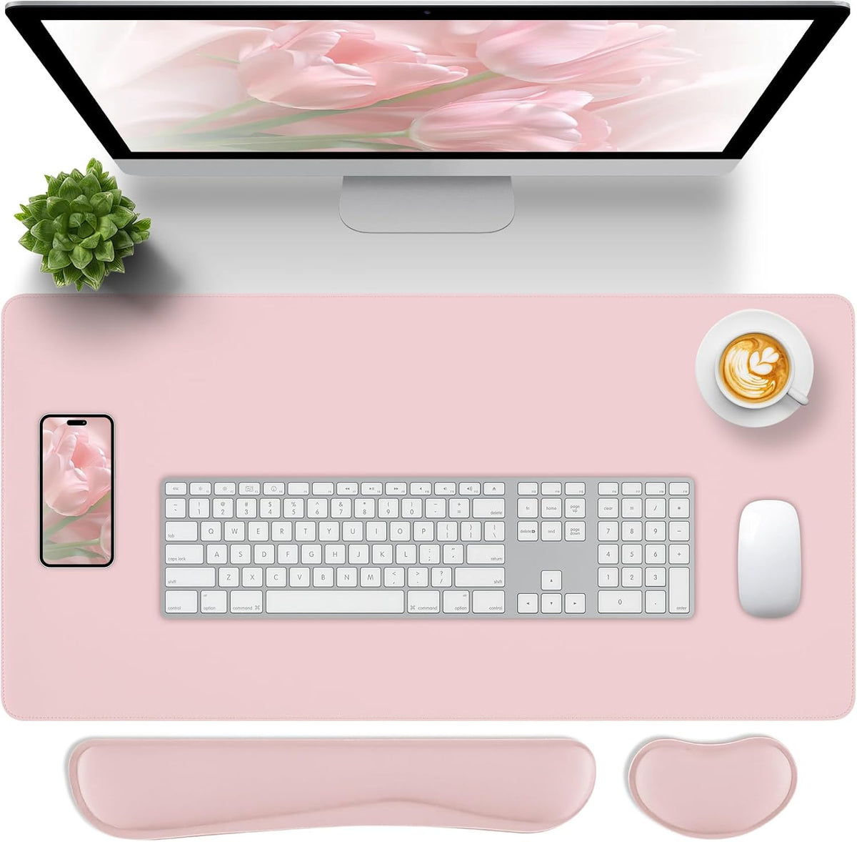 Pink Leather Desk Pad and Keyboard Wrist Rest, 31.5"x15.7"