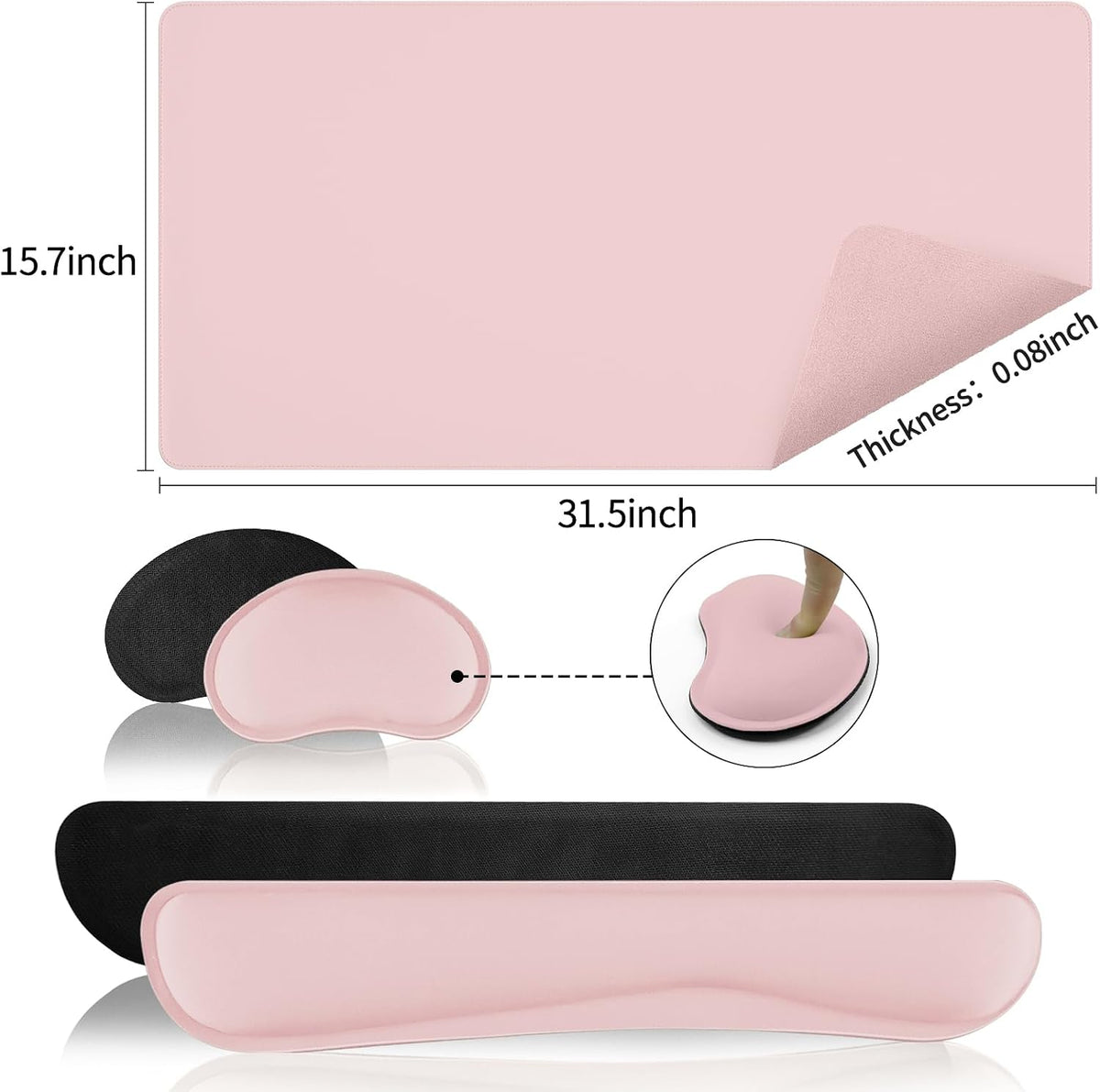 Pink Leather Desk Pad and Keyboard Wrist Rest, 31.5"x15.7"