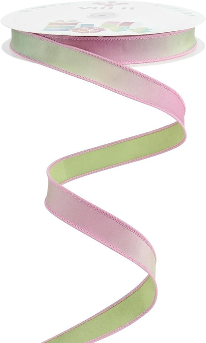 1" Pink Green Dupioni Ribbon 25 Yards Pastel Pink to Mint Green Ombre Ribbons for Crafts, Wreaths, Gift Wrapping, Bow Making, Weddings, Floral Bouquets, Perfect for Candyland, Easter & Spring