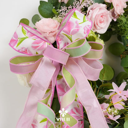 1" Pink Green Dupioni Ribbon 25 Yards Pastel Pink to Mint Green Ombre Ribbons for Crafts, Wreaths, Gift Wrapping, Bow Making, Weddings, Floral Bouquets, Perfect for Candyland, Easter & Spring