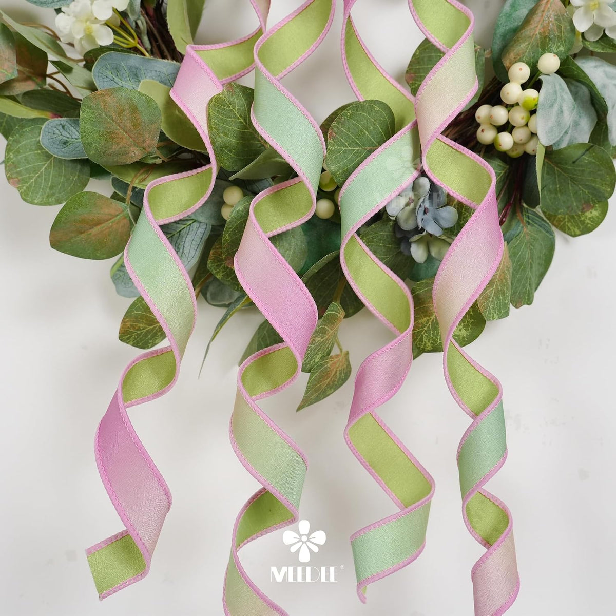 1" Pink Green Dupioni Ribbon 25 Yards Pastel Pink to Mint Green Ombre Ribbons for Crafts, Wreaths, Gift Wrapping, Bow Making, Weddings, Floral Bouquets, Perfect for Candyland, Easter & Spring