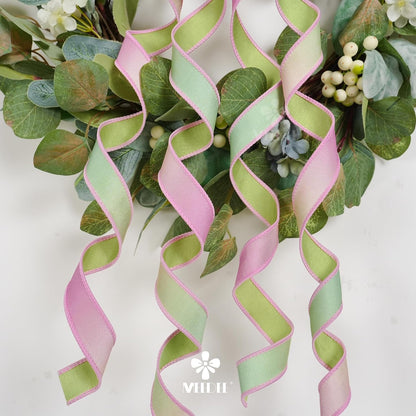 1" Pink Green Dupioni Ribbon 25 Yards Pastel Pink to Mint Green Ombre Ribbons for Crafts, Wreaths, Gift Wrapping, Bow Making, Weddings, Floral Bouquets, Perfect for Candyland, Easter & Spring