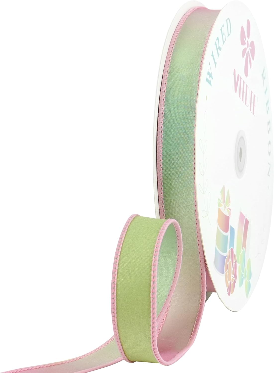 1" Pink Green Dupioni Ribbon 25 Yards Pastel Pink to Mint Green Ombre Ribbons for Crafts, Wreaths, Gift Wrapping, Bow Making, Weddings, Floral Bouquets, Perfect for Candyland, Easter & Spring