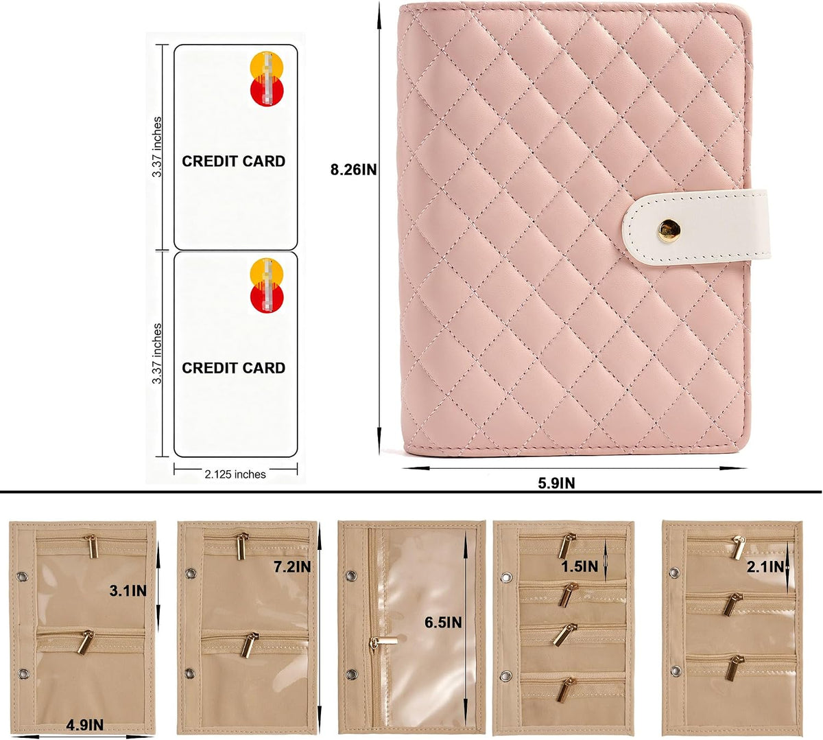 Faux Leather Travel Jewelry Case Organizer with 5 Detachable Pages - Pink