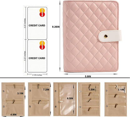 Faux Leather Travel Jewelry Case Organizer with 5 Detachable Pages - Pink