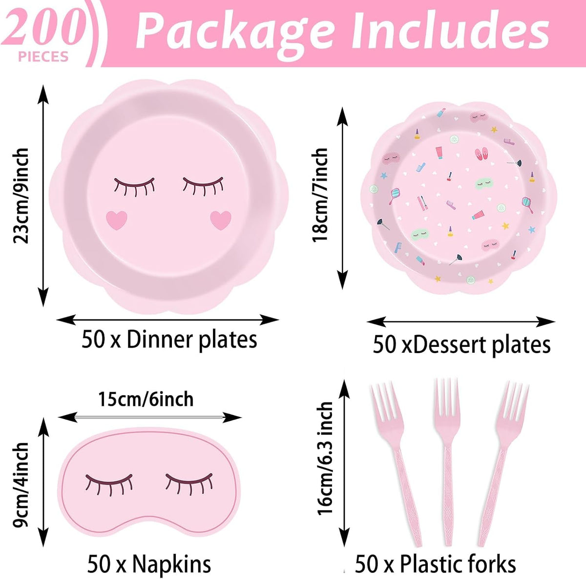200 Pcs Spa Party Decorations Spa Paper Plates Napkins Pink Sleepover Tableware Dinnerware Set Dinner Dessert Plates Slumber Party Supplies for Girls Makeup Birthday Pajama Parties Favors Table Decor
