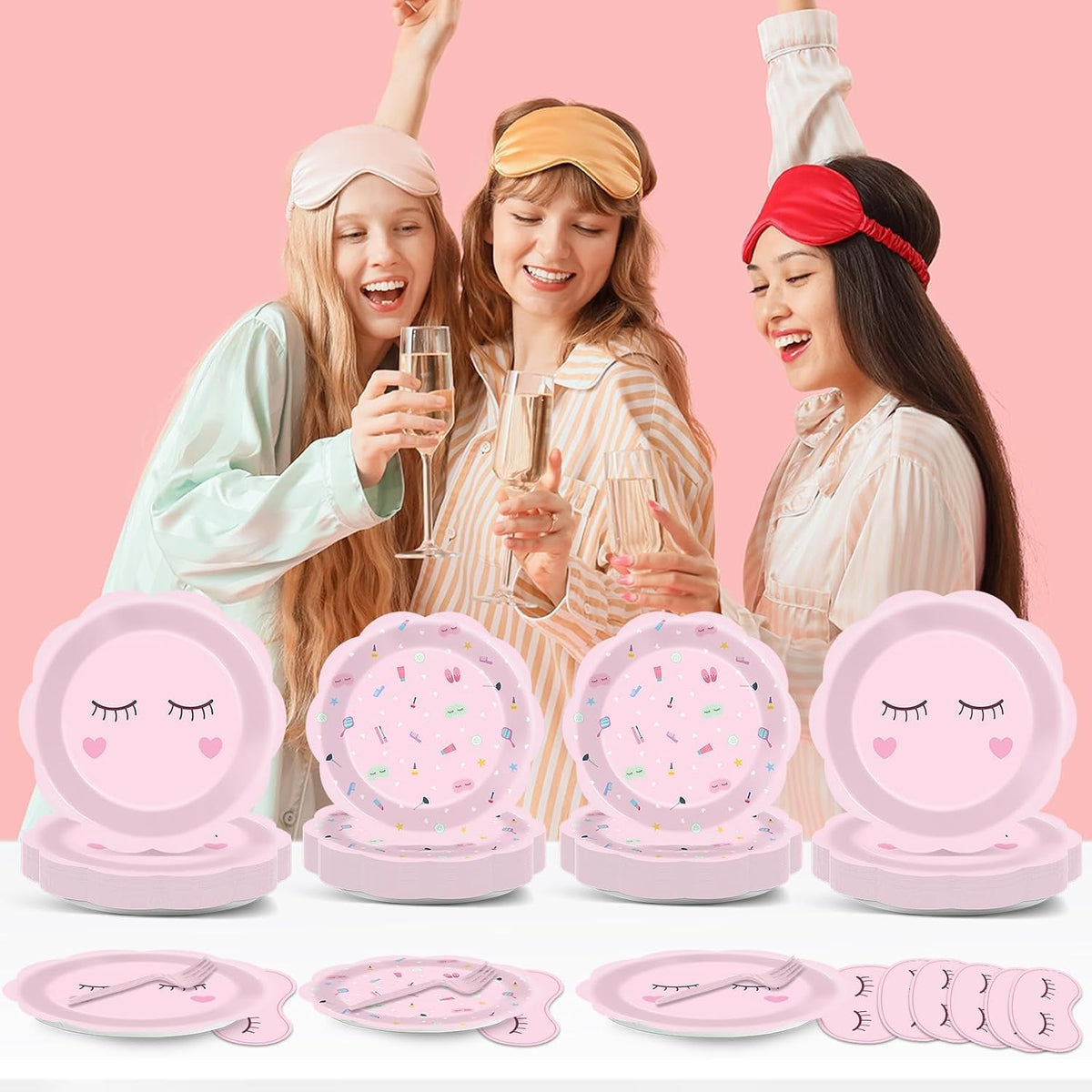 200 Pcs Spa Party Decorations Spa Paper Plates Napkins Pink Sleepover Tableware Dinnerware Set Dinner Dessert Plates Slumber Party Supplies for Girls Makeup Birthday Pajama Parties Favors Table Decor