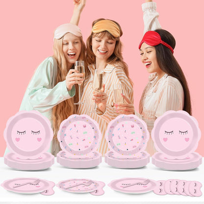 200 Pcs Spa Party Decorations Spa Paper Plates Napkins Pink Sleepover Tableware Dinnerware Set Dinner Dessert Plates Slumber Party Supplies for Girls Makeup Birthday Pajama Parties Favors Table Decor