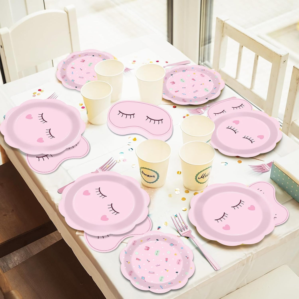 200 Pcs Spa Party Decorations Spa Paper Plates Napkins Pink Sleepover Tableware Dinnerware Set Dinner Dessert Plates Slumber Party Supplies for Girls Makeup Birthday Pajama Parties Favors Table Decor