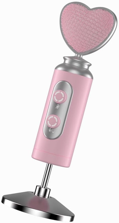 HB128 USB Gaming Condenser Mic Pink Heart Design Plug & Play