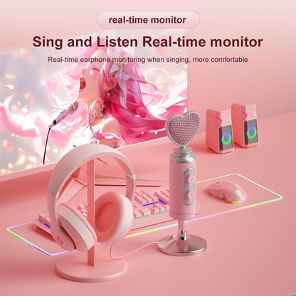 HB128 USB Gaming Condenser Mic Pink Heart Design Plug & Play