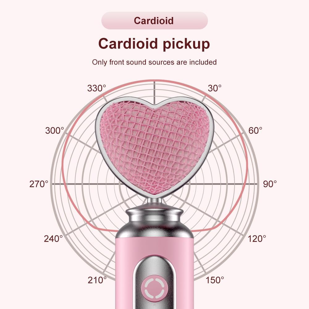 HB128 USB Gaming Condenser Mic Pink Heart Design Plug & Play