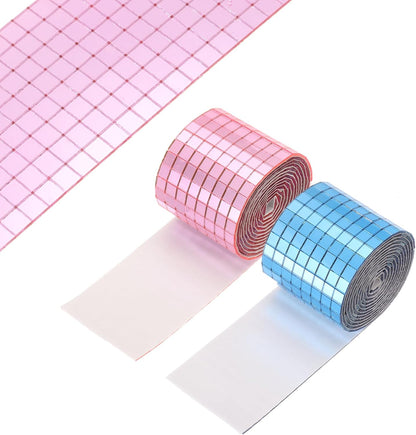 5x5mm Self Adhesive Mirrors Mosaic Tiles, 3200 Pcs Square Mini Glass Mosaic Disco Tile Sticker for DIY Craft Disco Ball Party Decoration, Light Blue Pink