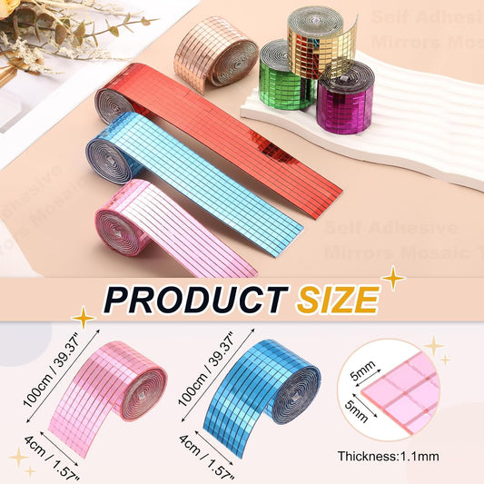 5x5mm Self Adhesive Mirrors Mosaic Tiles, 3200 Pcs Square Mini Glass Mosaic Disco Tile Sticker for DIY Craft Disco Ball Party Decoration, Light Blue Pink