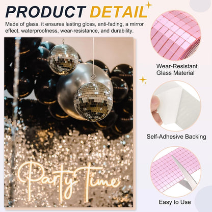 5x5mm Self Adhesive Mirrors Mosaic Tiles, 3200 Pcs Square Mini Glass Mosaic Disco Tile Sticker for DIY Craft Disco Ball Party Decoration, Light Blue Pink