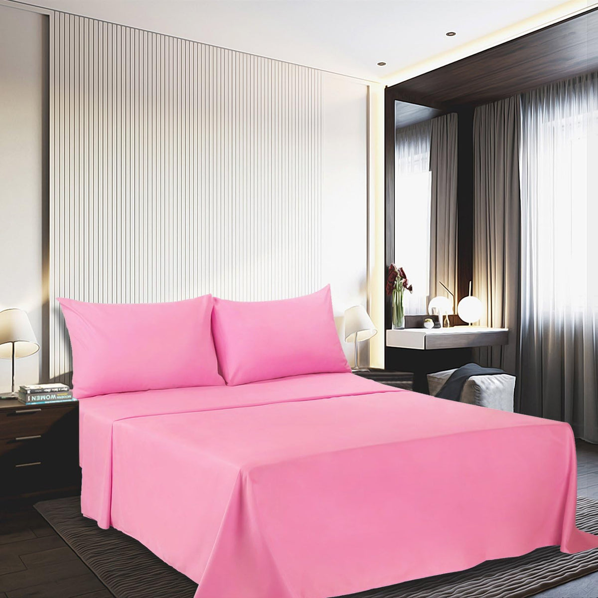4 Piece Bed Sheet Set (Full,Peach Pink) 1 Flat Sheet,1 Fitted Sheet and 2 Pillow Cases,Brushed Microfiber Luxury Bedding with Deep Pockets