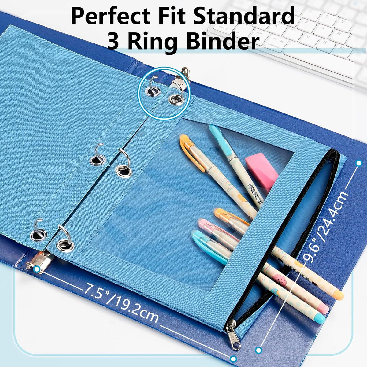 Pencil Pouch for 3 Ring Binder, Binder Pencil Case with Binder