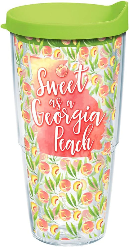 Tervis Sweet as a Georgia Peach Made in USA Double Walled Insulated Tumbler Travel Cup Keeps Drinks Cold & Hot, 24oz, Clear, 1 Count (Pack of 1)