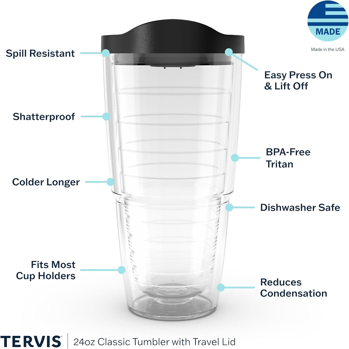 Tervis Sweet as a Georgia Peach Made in USA Double Walled Insulated Tumbler Travel Cup Keeps Drinks Cold & Hot, 24oz, Clear, 1 Count (Pack of 1)