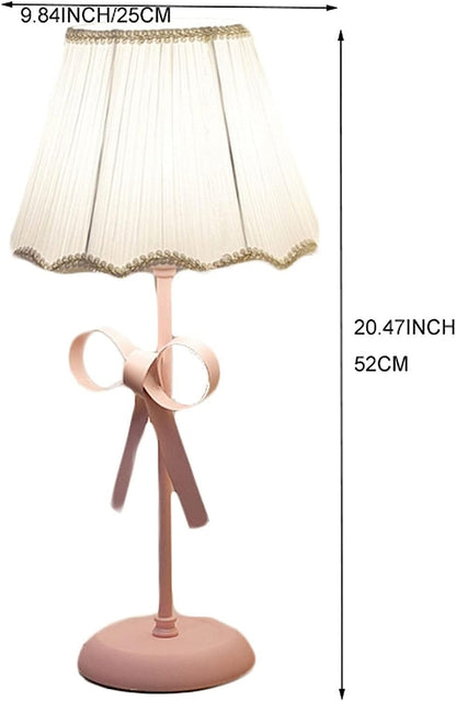 Nordic White Pink Table Lamp for Girl's Bedroom Single Cute Bow Table Lamp with Fabric Shade Modern Decorative Bedside Light Coastal Bedside Table Kids Bedroom Reading Desk Lighting