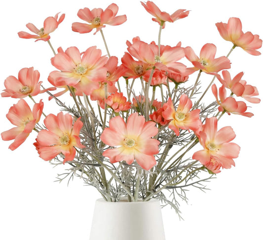 Cosmos Silk Flowers,6PCS Daisy Flowers Artificial 24'' Artificial Wildflower Fake Flowers for Wedding Party Kitchens Home Decoration(Coral Powder)