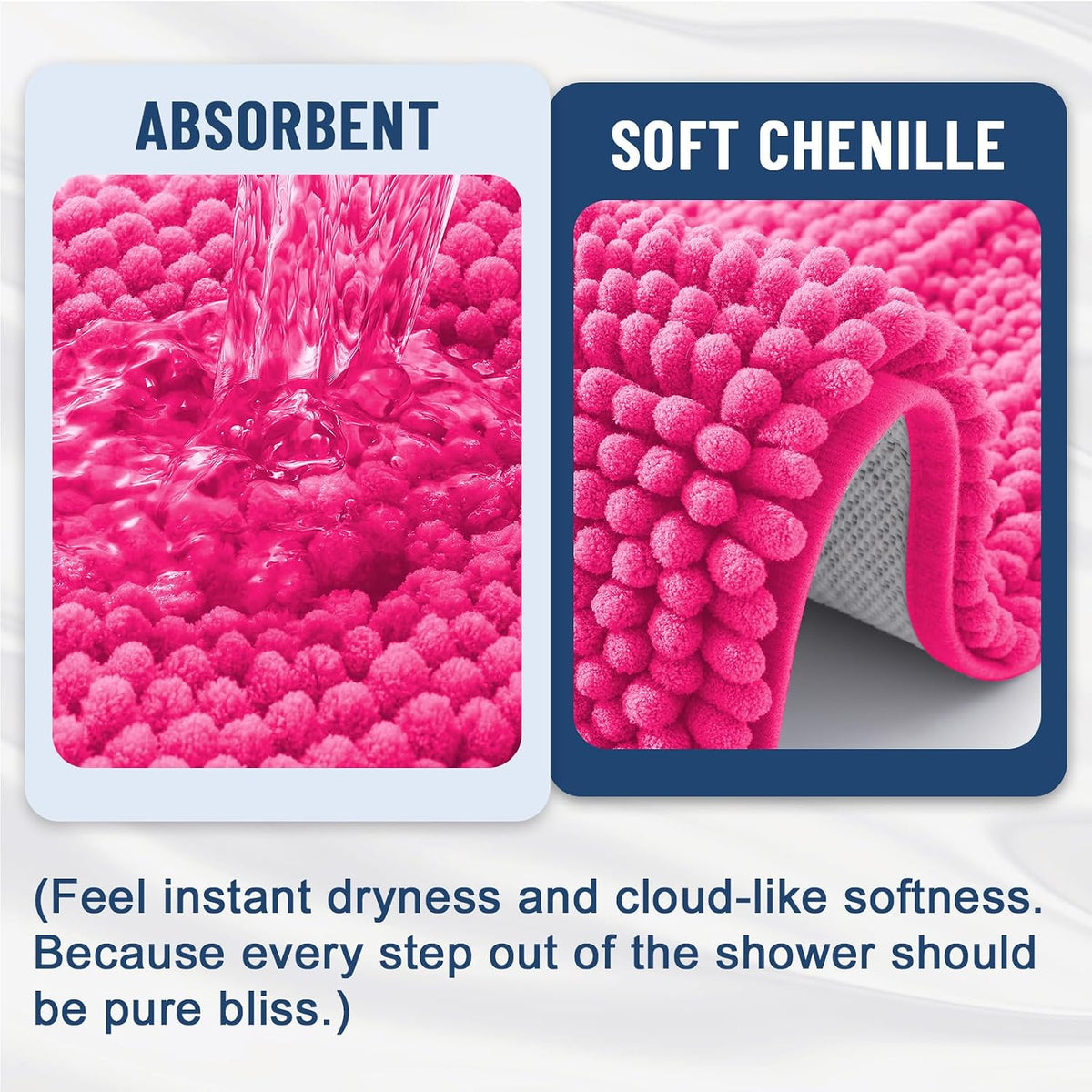 Grandaily Chenille Striped Bathroom Rugs 24x16, Extra Thick and Absorbent Bath Mats, Non-Slip Soft Plush Shaggy Shower Carpet, Machine Wash Dry, Bath Rug for Bathroom, (Small, Deep Pink)