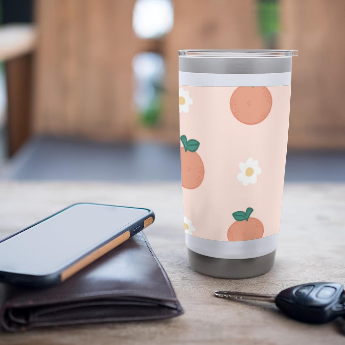 Pastel Color Peaches Pattern Summer Peach Fruit Aesthetic Stainless Steel Insulated Tumbler