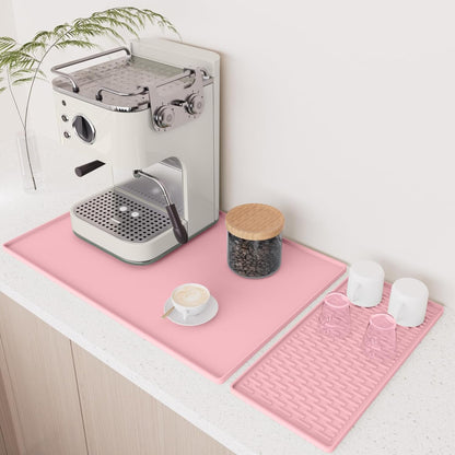Silicone Coffee Mat - 24" x 16" Removable Bar Mat, Waterproof Leak-Proof Dish Drying Pad, Fits Under Coffee Makers and Espresso Machines to Keep Surfaces Clean, Pink