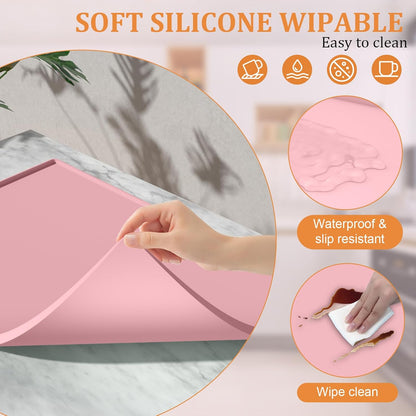 Silicone Coffee Mat - 24" x 16" Removable Bar Mat, Waterproof Leak-Proof Dish Drying Pad, Fits Under Coffee Makers and Espresso Machines to Keep Surfaces Clean, Pink