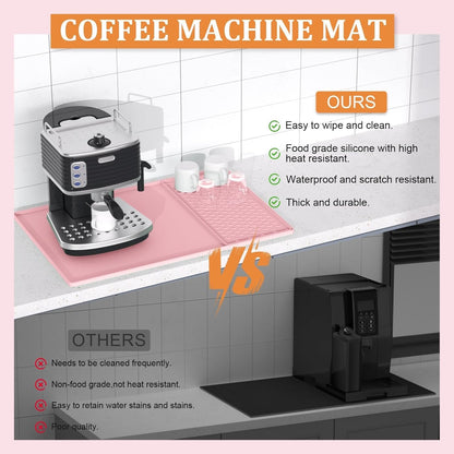 Silicone Coffee Mat - 24" x 16" Removable Bar Mat, Waterproof Leak-Proof Dish Drying Pad, Fits Under Coffee Makers and Espresso Machines to Keep Surfaces Clean, Pink