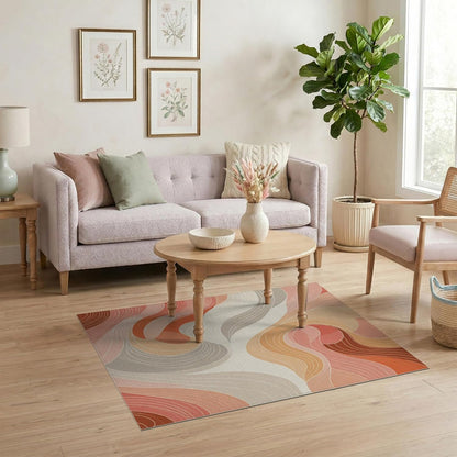 4'x6' Washable Flatwoven Rug, Peach Contemporary Abstract Easy Care Throw Carpet for Dorm Room, Small Living Room, Apartment, Stain Resistant Low Profile Floor Covering | Ref:1967884