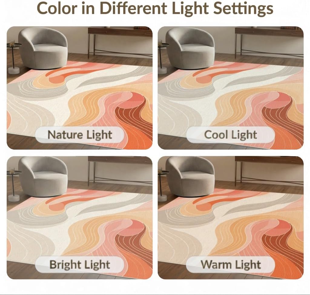 4'x6' Washable Flatwoven Rug, Peach Contemporary Abstract Easy Care Throw Carpet for Dorm Room, Small Living Room, Apartment, Stain Resistant Low Profile Floor Covering | Ref:1967884