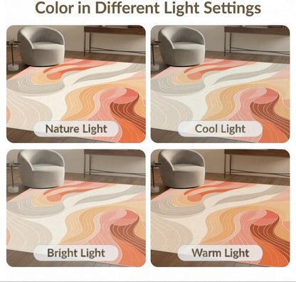 4'x6' Washable Flatwoven Rug, Peach Contemporary Abstract Easy Care Throw Carpet for Dorm Room, Small Living Room, Apartment, Stain Resistant Low Profile Floor Covering | Ref:1967884