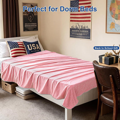 KMUSET Cooling Blanket Twin (60"x80"), Double Sided Summer Cooling Blankets for Hot Sleepers & Night Sweats, Soft Lightweight Blanket for Dorm Room Essentials, Picnic, Gifts for Women Peach Pink