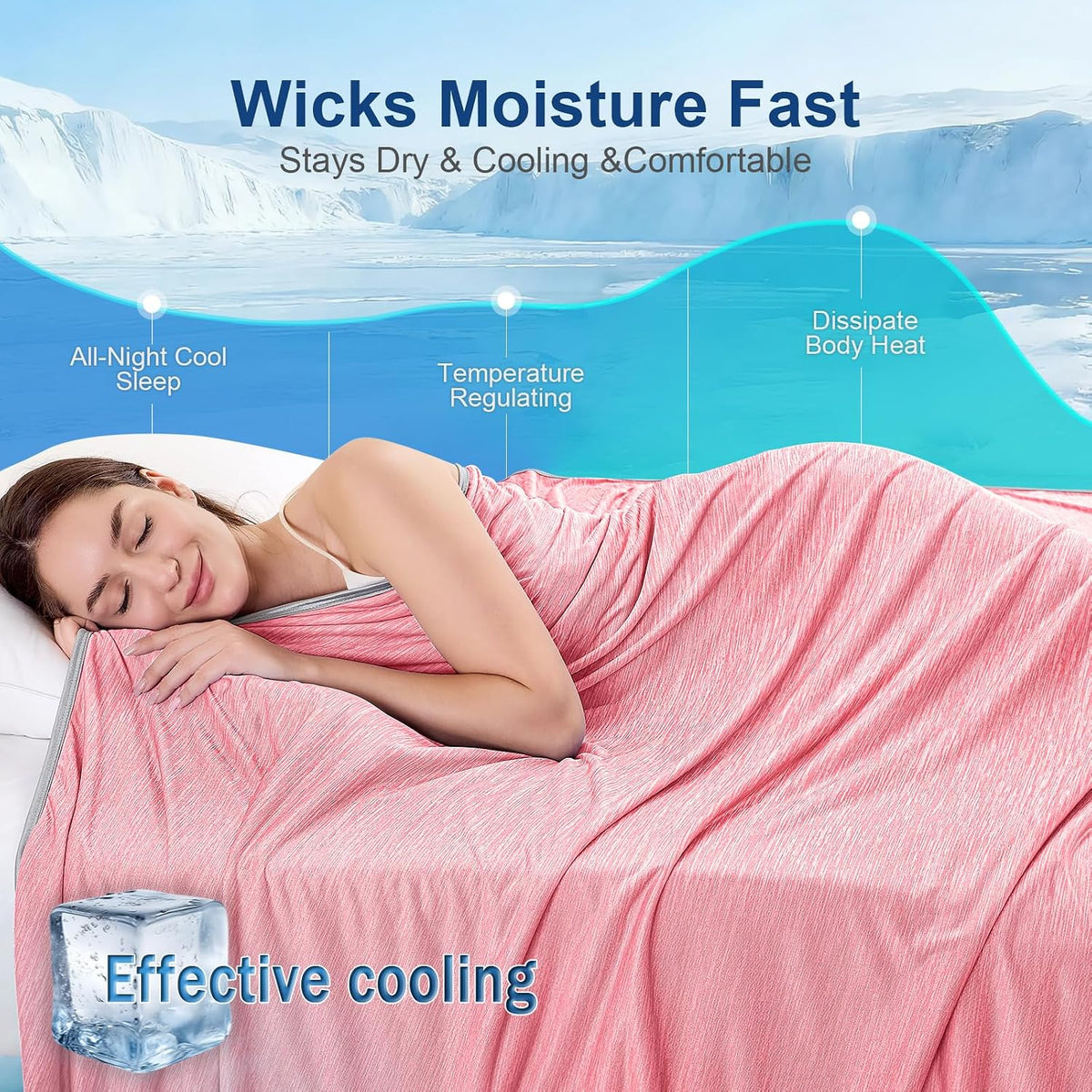 KMUSET Cooling Blanket Twin (60"x80"), Double Sided Summer Cooling Blankets for Hot Sleepers & Night Sweats, Soft Lightweight Blanket for Dorm Room Essentials, Picnic, Gifts for Women Peach Pink