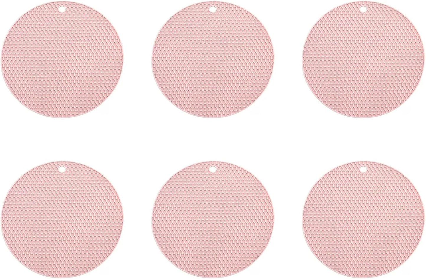 6 Pack Silicone Trivets Mat, Non-Slip Heat Resistant Pot Holders for Hot Pots and Pans, Silicone Mats for Kitchen/Countertop/Table (Pink Color)