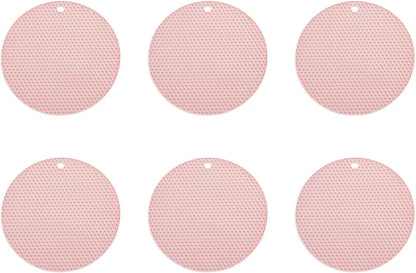 6 Pack Silicone Trivets Mat, Non-Slip Heat Resistant Pot Holders for Hot Pots and Pans, Silicone Mats for Kitchen/Countertop/Table (Pink Color)