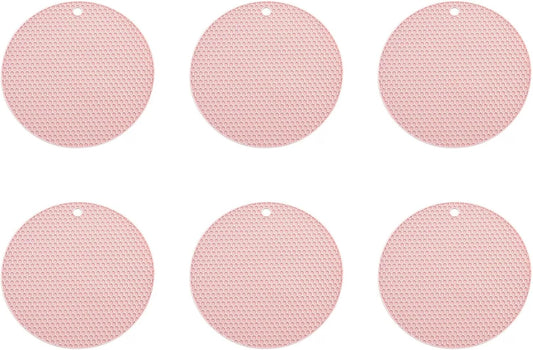 6 Pack Silicone Trivets Mat, Non-Slip Heat Resistant Pot Holders for Hot Pots and Pans, Silicone Mats for Kitchen/Countertop/Table (Pink Color)