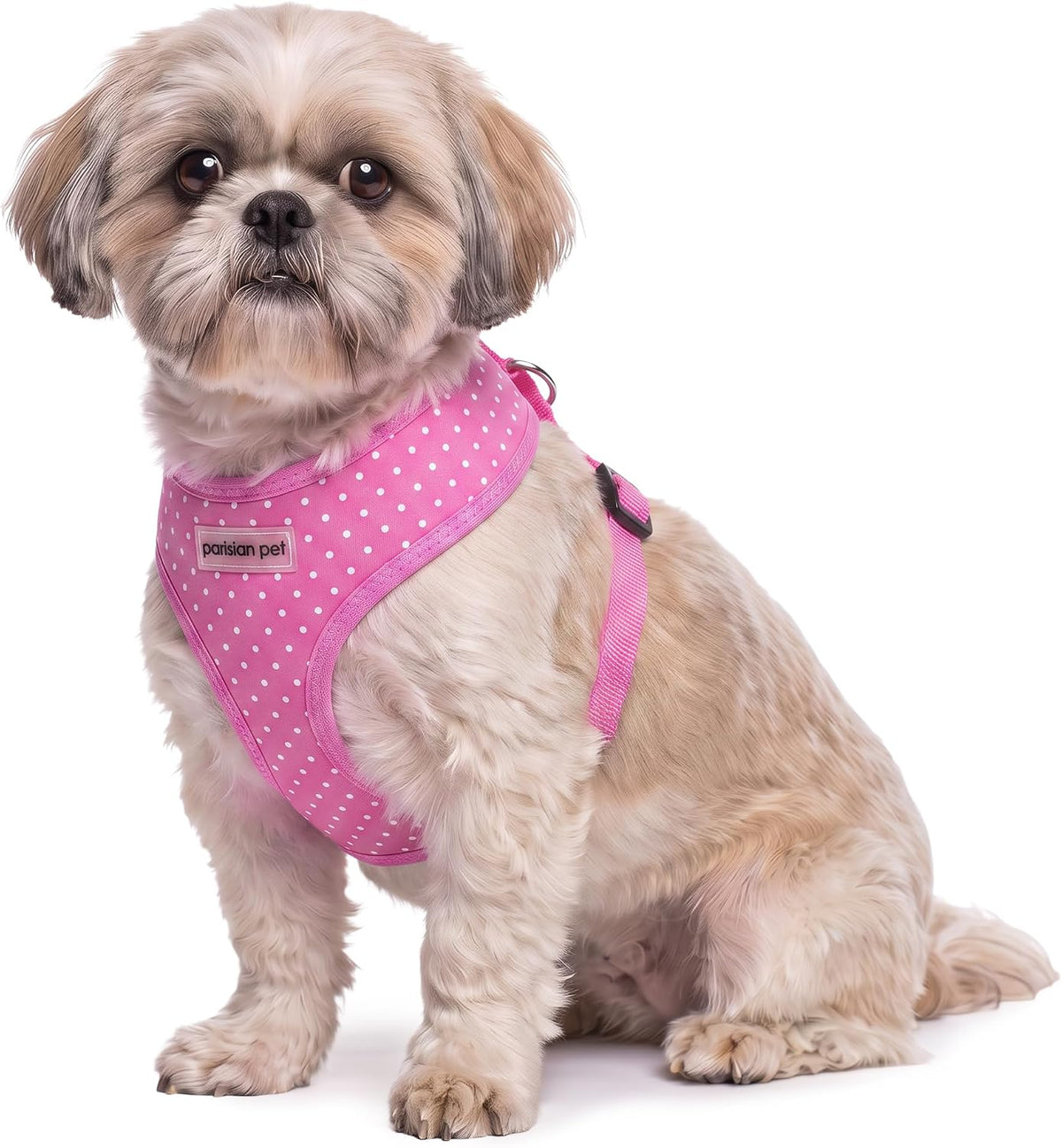 Pink Polka Dots Dog Harness - Breathable Mesh No Pull Puppy Harness with D Ring - Adjustable Freedom Harnesses for Dogs - Soft Padded Step-in Pet Vest - Dog Vests for Medium Dogs Girls