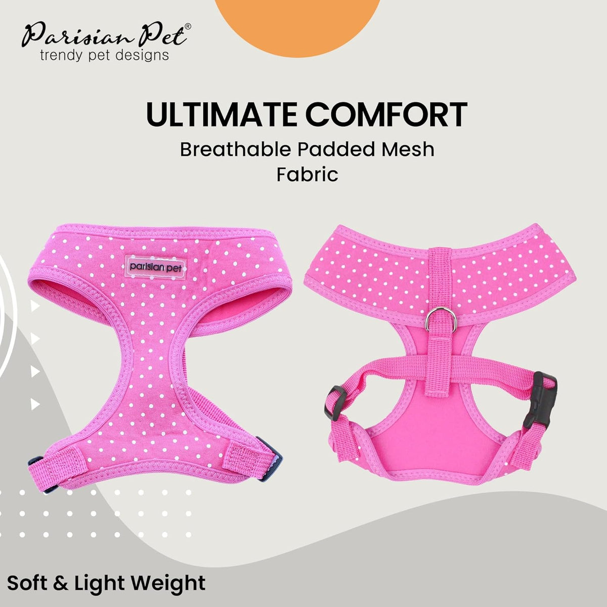 Pink Polka Dots Dog Harness - Breathable Mesh No Pull Puppy Harness with D Ring - Adjustable Freedom Harnesses for Dogs - Soft Padded Step-in Pet Vest - Dog Vests for Medium Dogs Girls