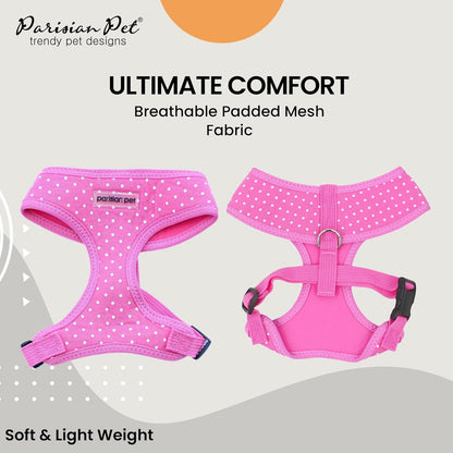 Pink Polka Dots Dog Harness - Breathable Mesh No Pull Puppy Harness with D Ring - Adjustable Freedom Harnesses for Dogs - Soft Padded Step-in Pet Vest - Dog Vests for Medium Dogs Girls