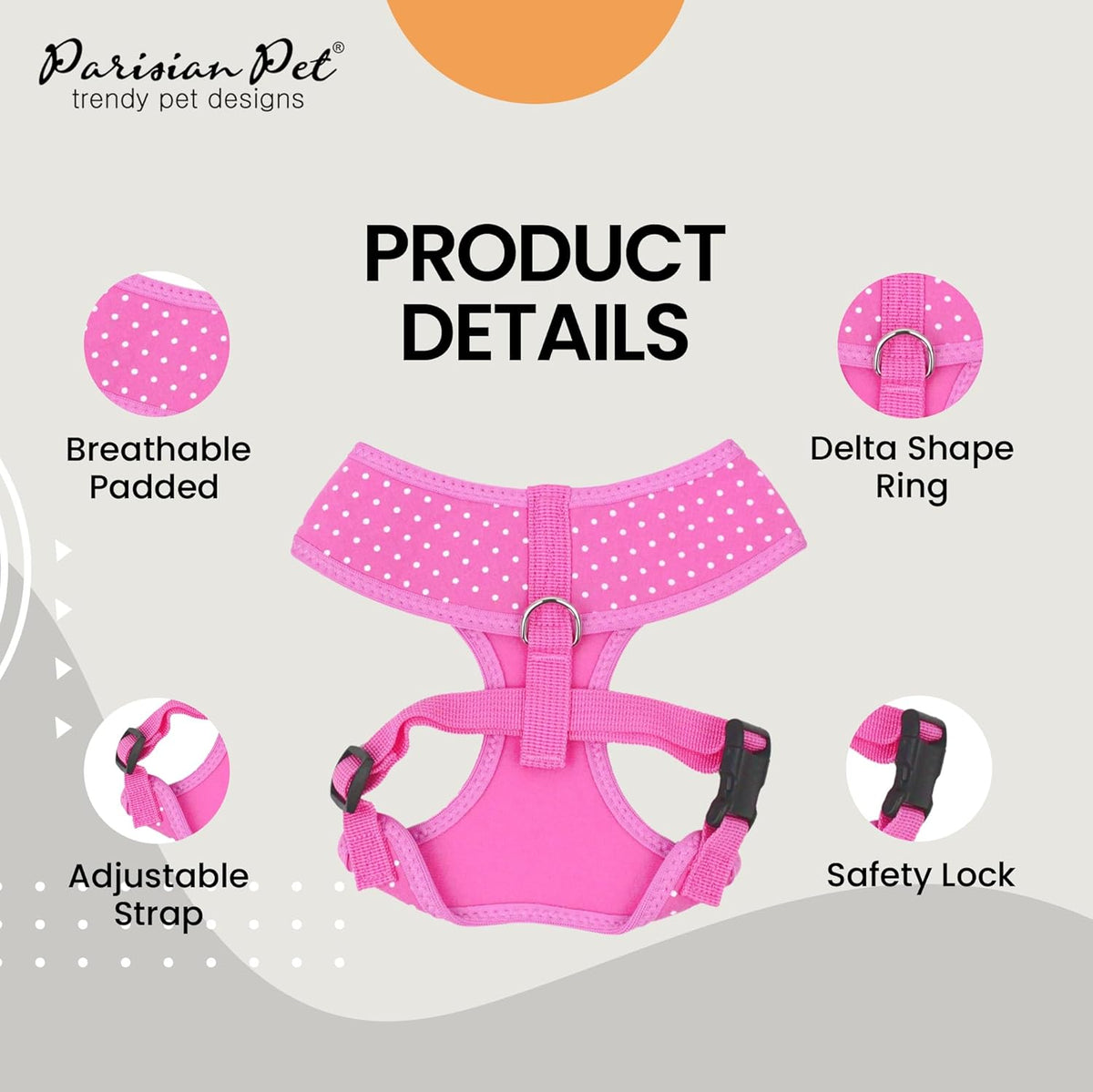 Pink Polka Dots Dog Harness - Breathable Mesh No Pull Puppy Harness with D Ring - Adjustable Freedom Harnesses for Dogs - Soft Padded Step-in Pet Vest - Dog Vests for Medium Dogs Girls