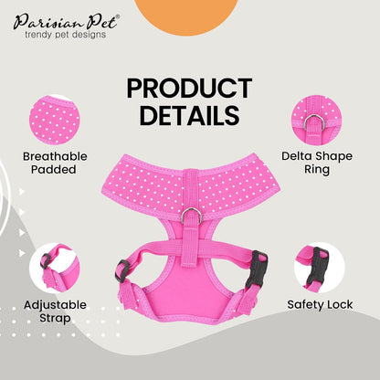 Pink Polka Dots Dog Harness - Breathable Mesh No Pull Puppy Harness with D Ring - Adjustable Freedom Harnesses for Dogs - Soft Padded Step-in Pet Vest - Dog Vests for Medium Dogs Girls